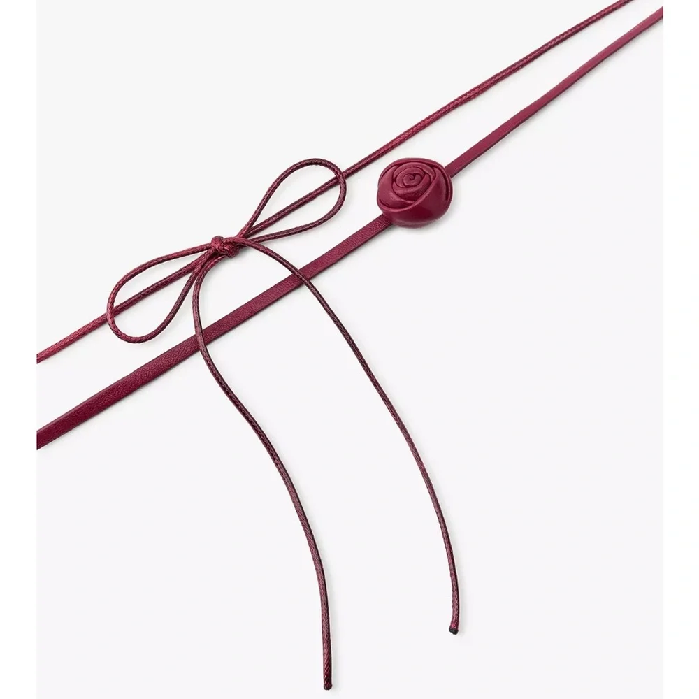 NWOT Zara Floral Double Choker Leather Necklace - Picture 3 of 7